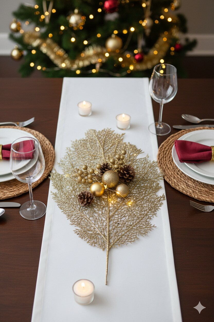 4PC 25-Inch Gold Glitter Mesh Leaf, Christmas Accent, Perfect for Trees, Wreaths, Garland Displays