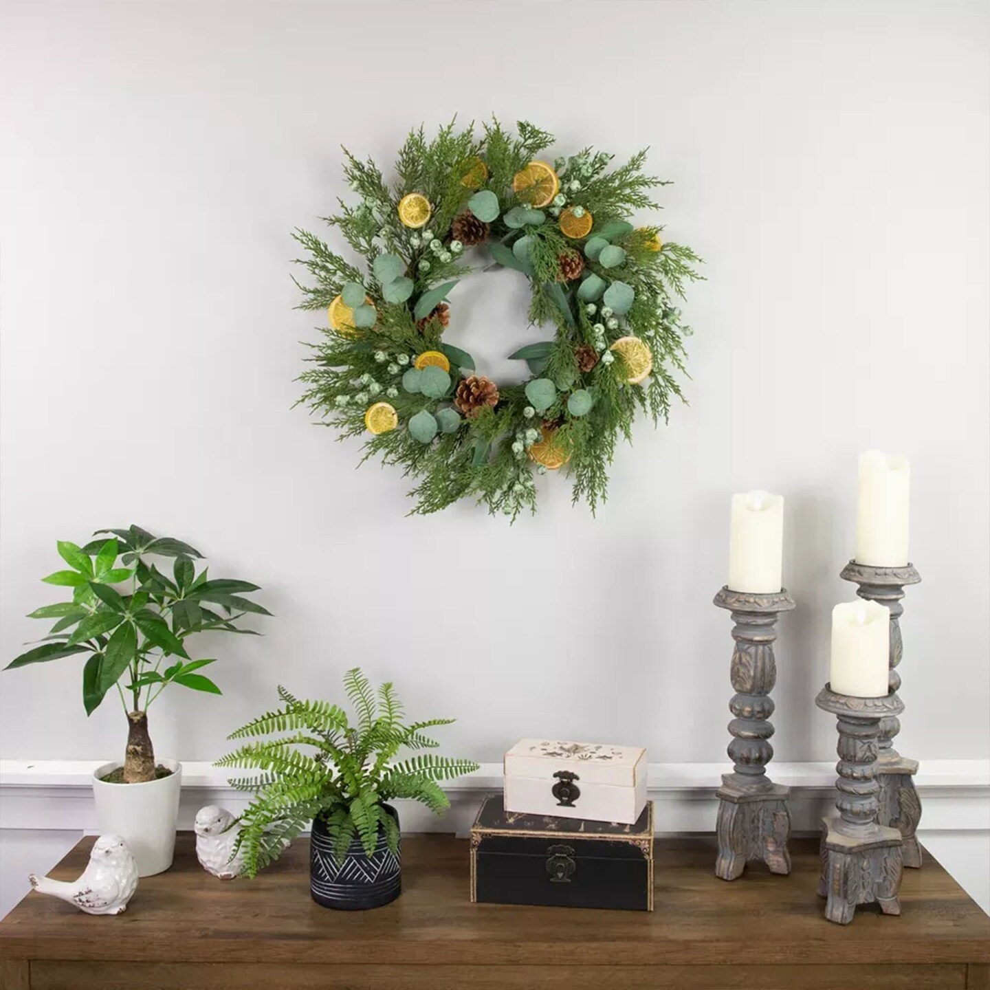 Real Touch Cypress Lemon and Eucalyptus Artificial Christmas Wreath 22 Inch