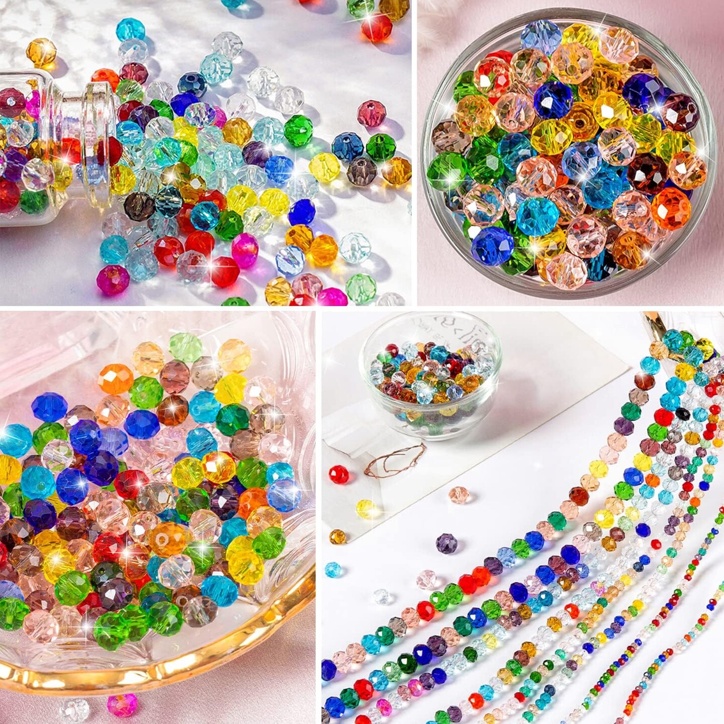 750 Pcs Assorted Crystal Glass Beads for Jewelry Making (Colorful)