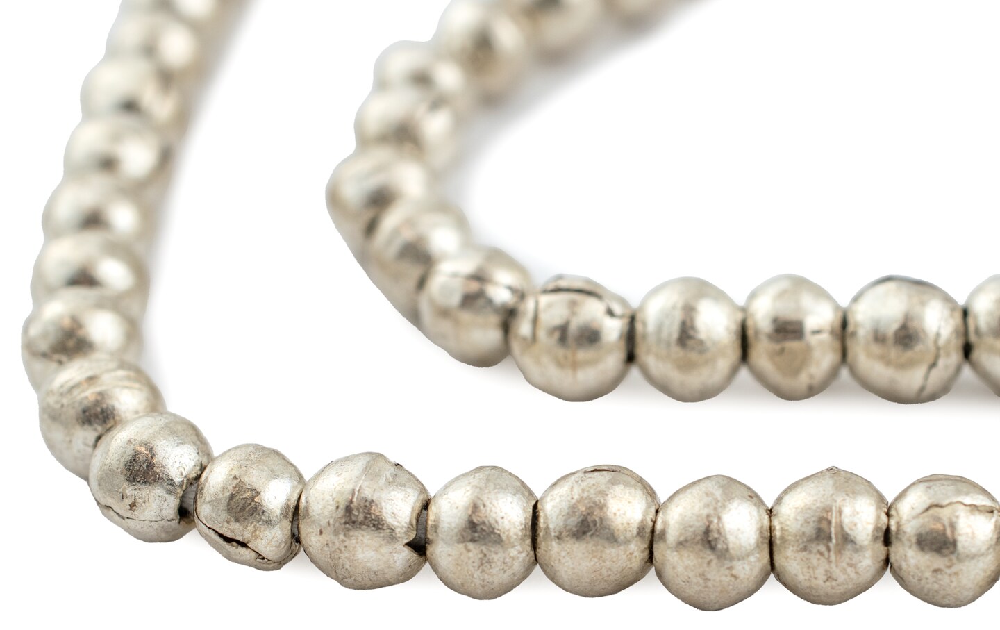 The Bead Chest 8mm Round Silver Beads - Full Strand of African Metal Spacer Beads