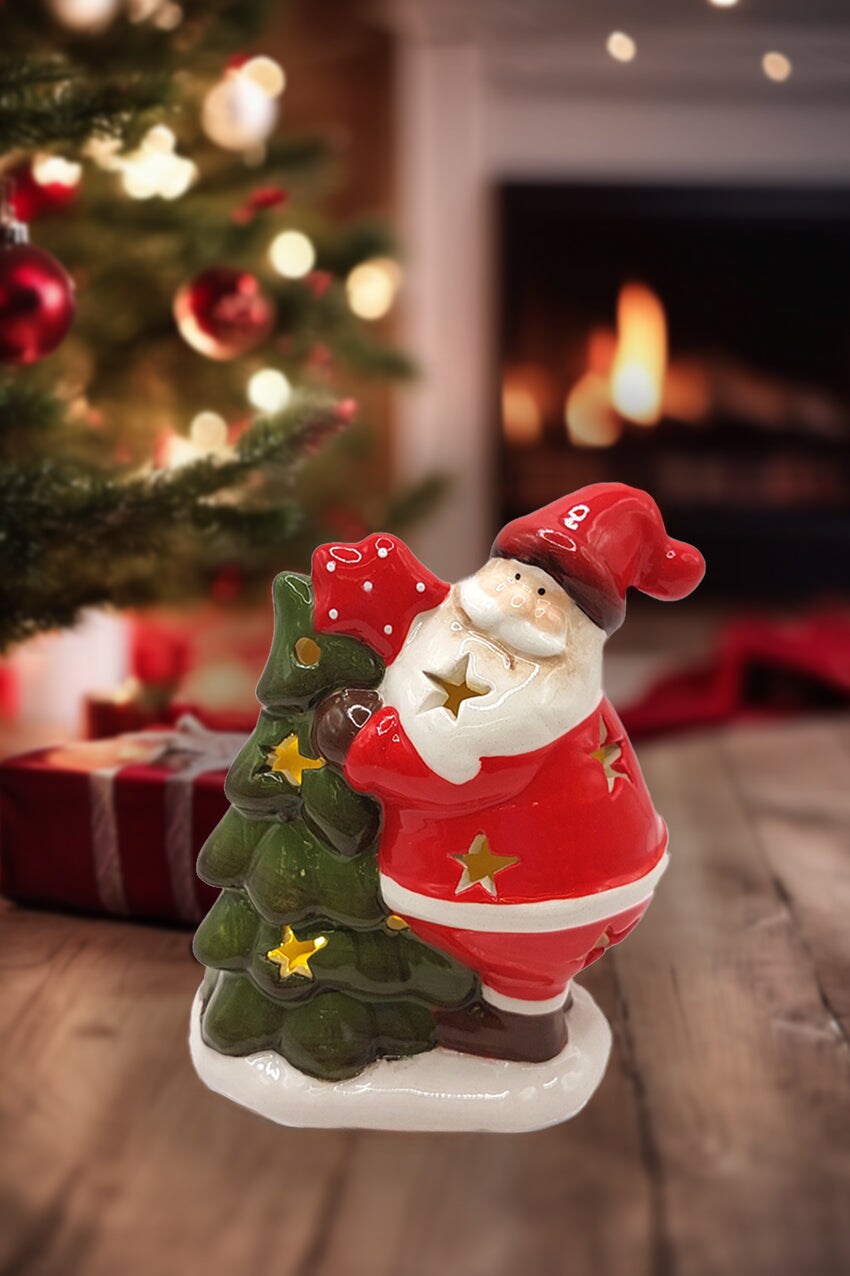 Christmas Ceramic Ornament - Santa with Christmas Tree by Wizardi F07N7-7
