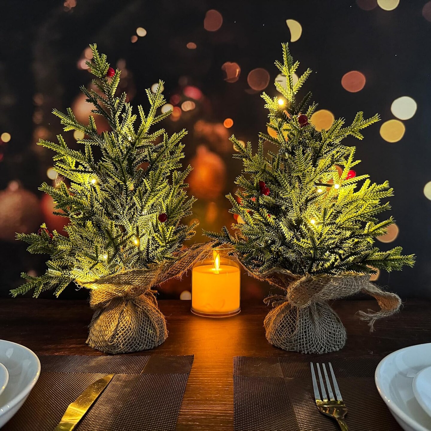 12 in Pre-lit Tabletop Xmas Decorations (Green) 3&#x22;D x 3&#x22;W x 12&#x22;H