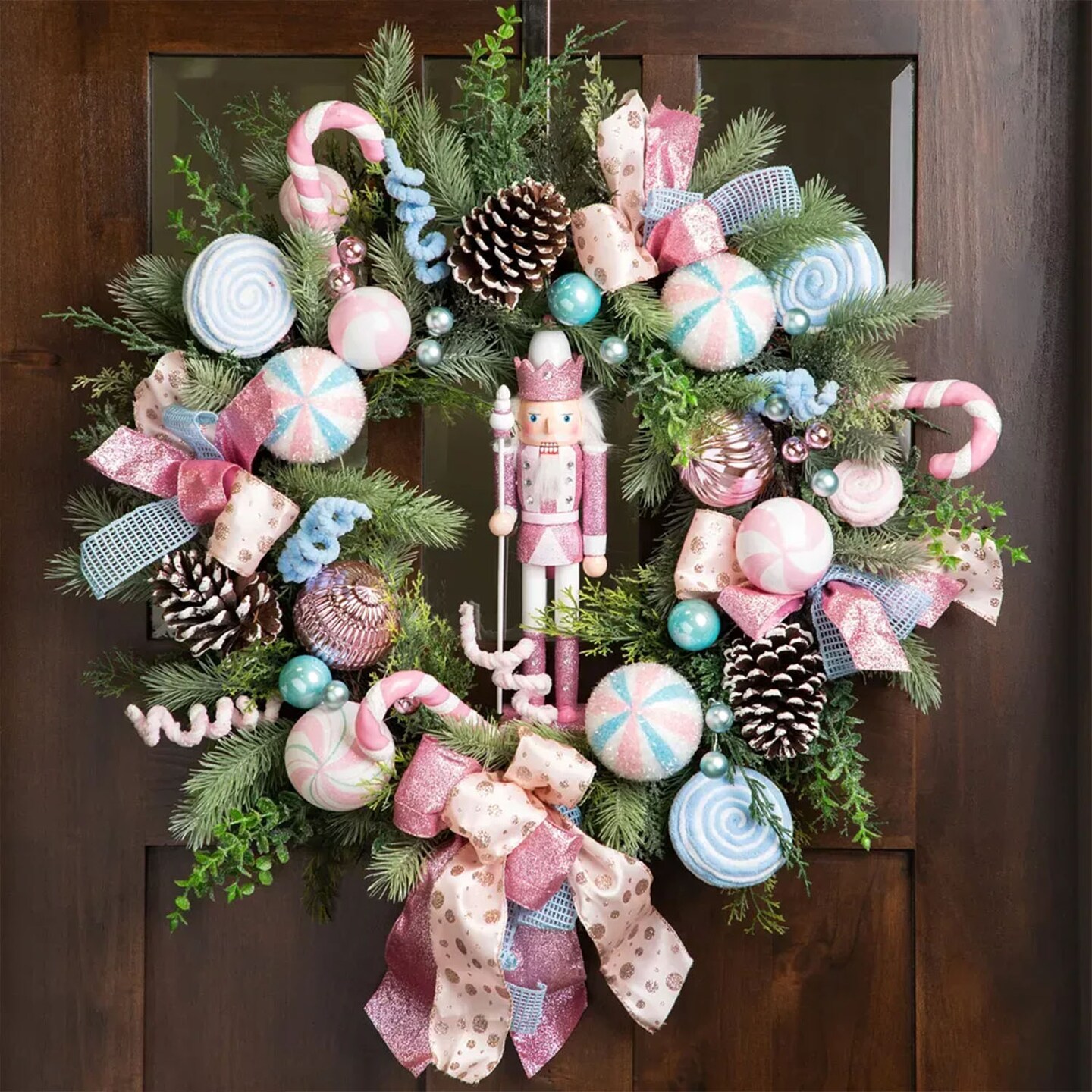 24&#x201D; Pastel Nutcracker &#x26; Candy Ornament Christmas Wreath