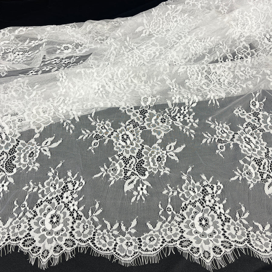 3 Yards Chantilly Embroidered Lace Fabric with Eyelash Scallop 58 Inches Width