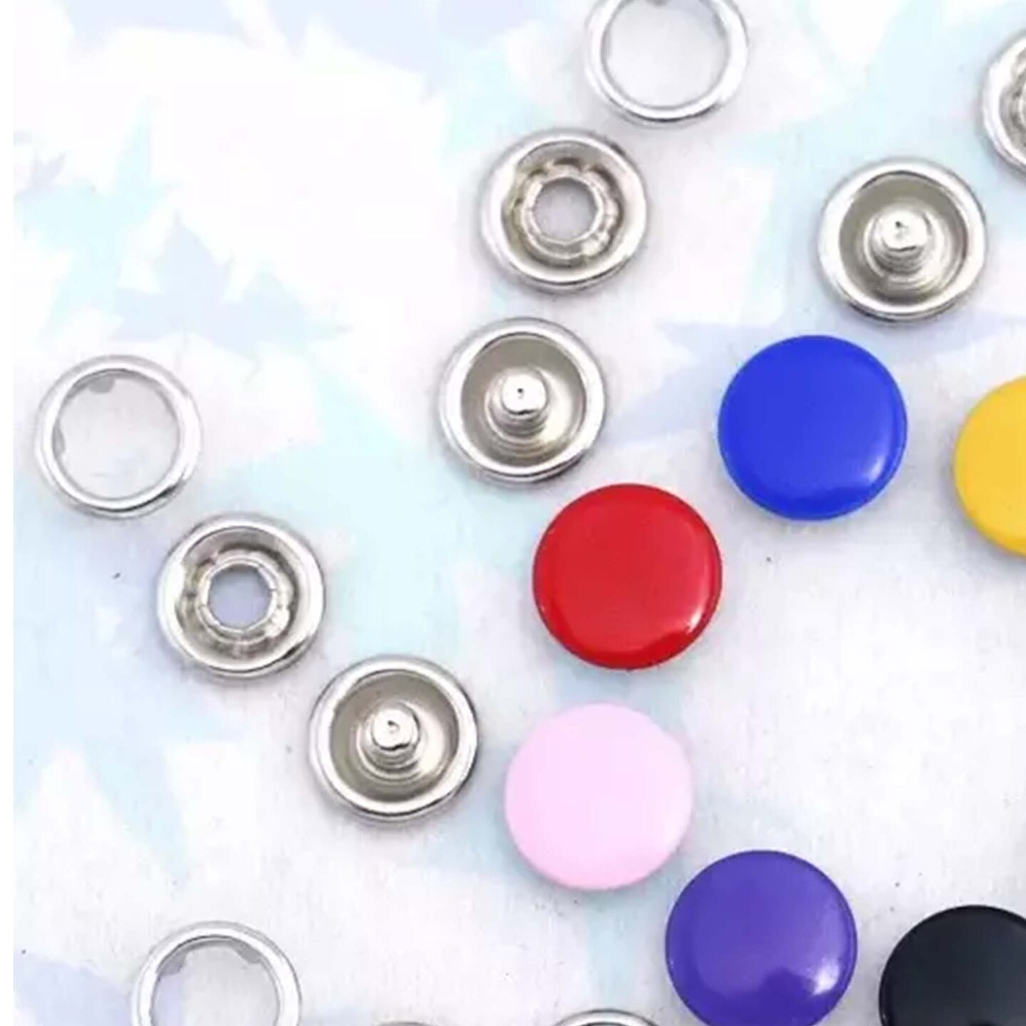 Enamel Prong Ring Snaps with Button Cover 4-Part Set Durable Fasteners Multiple Colors