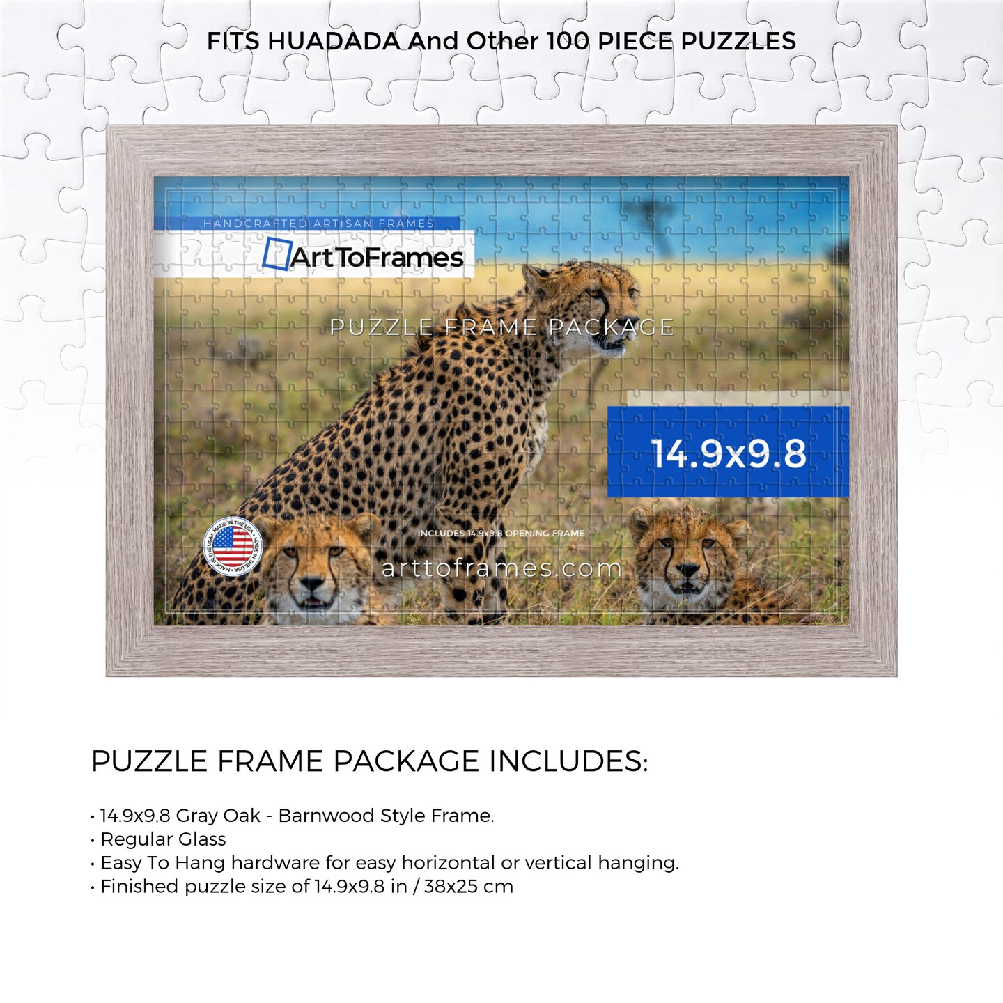 ArtToFrames 14.9x9.8 INCH / 38x25 CM Puzzle Frame for 100 piece Puzzles.This 1.25 Inch Custom MDF Frame for Puzzles Comes with Regular Glass, Available in Multiple Colors