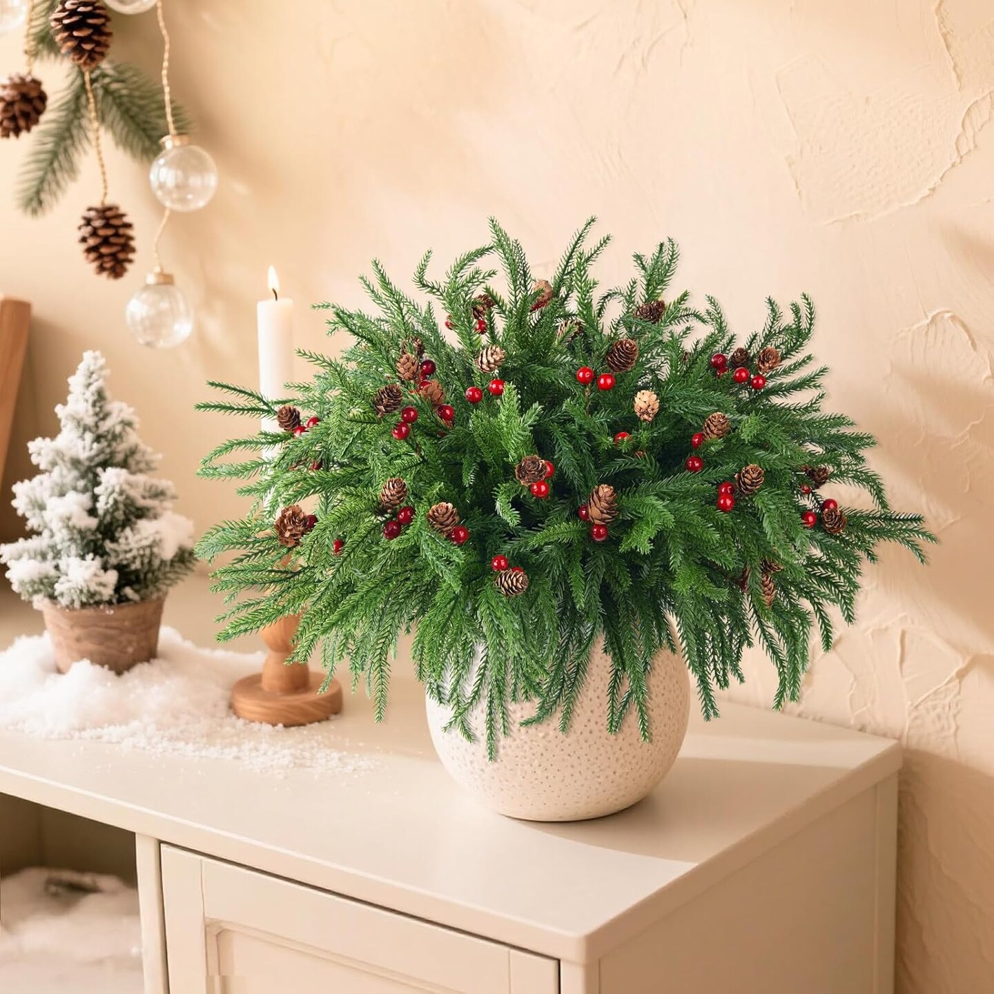 10 Pcs Artificial Christmas Norfolk Pine Stems (Pine Needles) 16.5"D x 2"W x 8"H