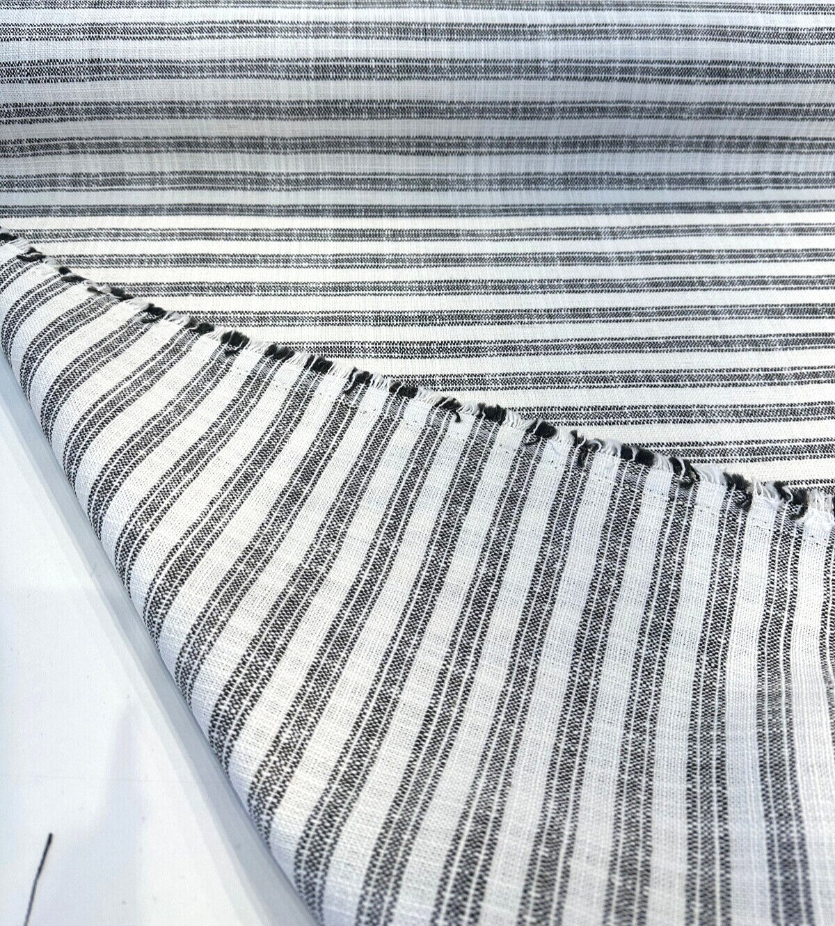 1 Yard Upholstery Performance Fabric Waverly Ashton Domino Ticking Stripe 65% Polyester 20% Acrylic 15% Linen 57 Inch Width