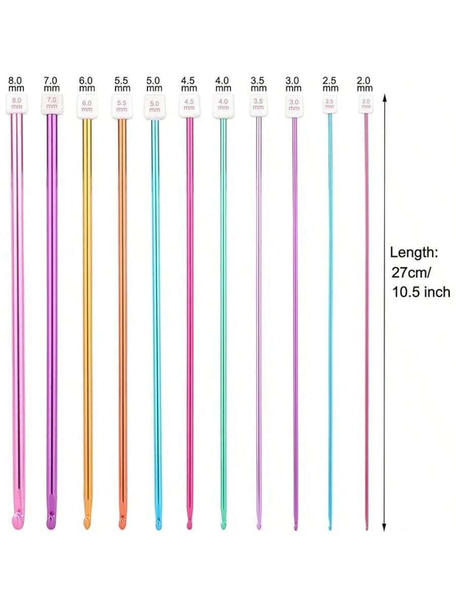 23-Piece Tunisian Crochet Hook Set – Metal & Carbonized Afghan Hooks (2.0–10.0 mm) for Knitting & Crochet Projects