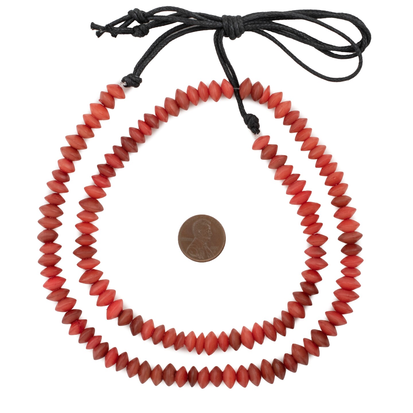 The Bead Chest Red Natural Saucer Seed Beads 8mm Wood 26 Inch Strand
