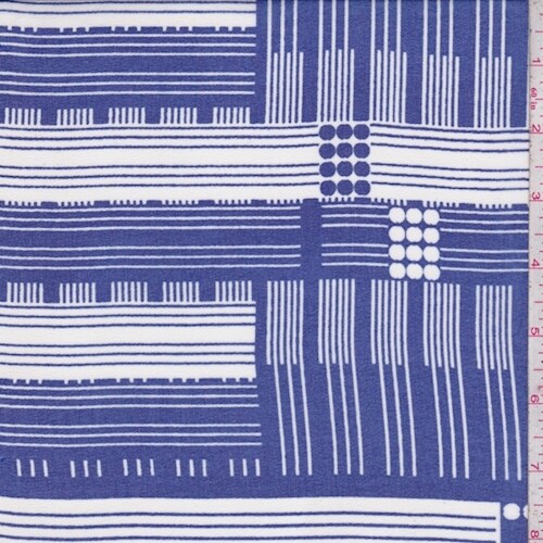Cobalt/White Dot/Stripe Block Pebble Chiffon Fabric By the Yard