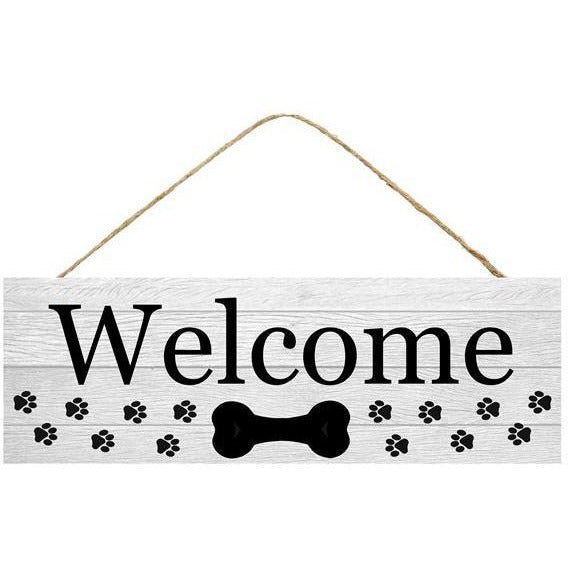 15&#x22; Wooden Sign: Welcome Dog w/Bone