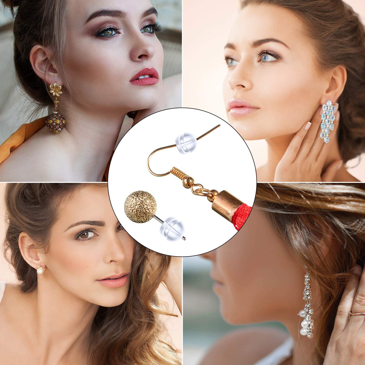 100 Pieces Clear Earring Backs Hamburger Shaped Safety Backs Secure Locking Silicone Earring Backs Stopper for Jewelry Accessories Supplies, 2 Sizes