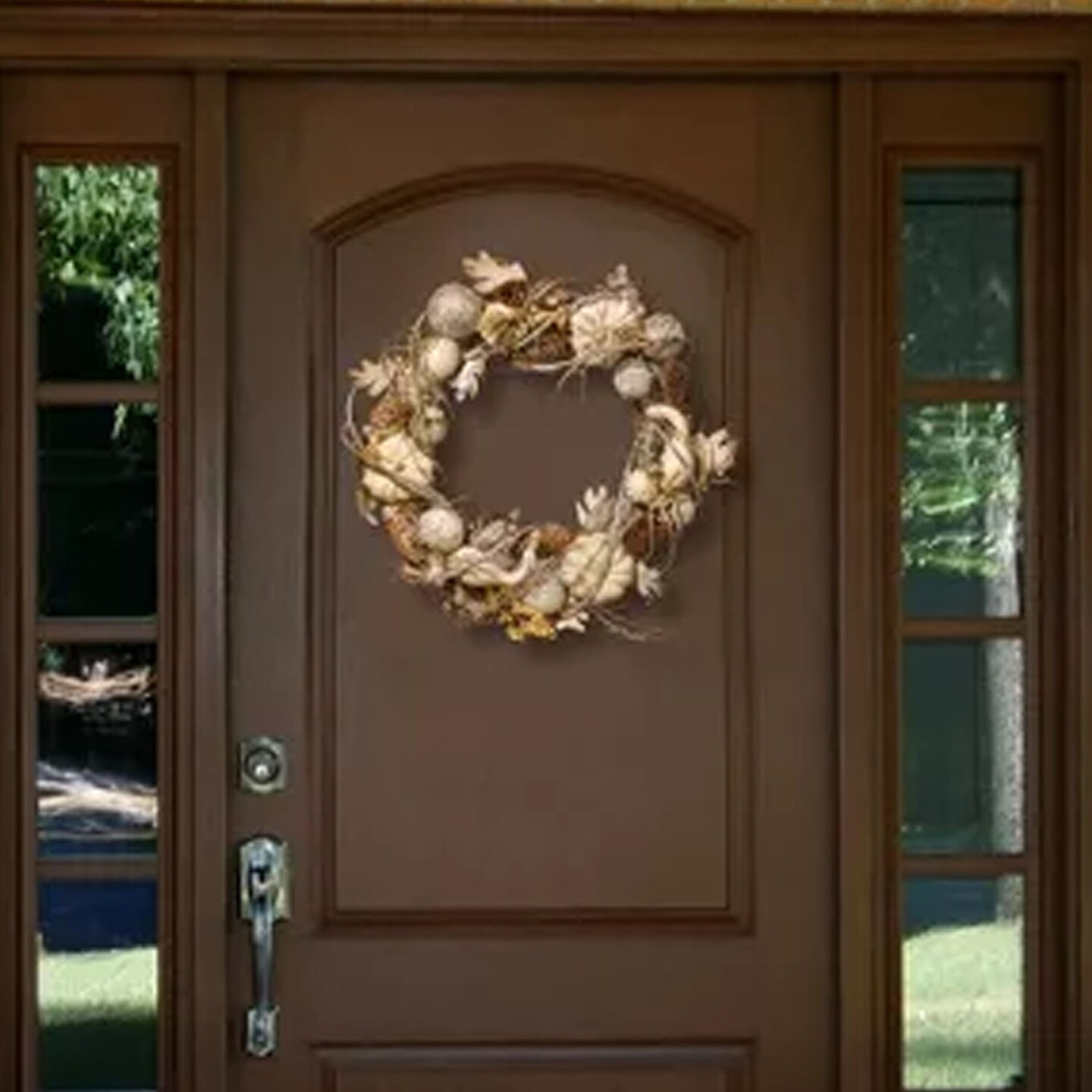20&#x201D; White Autumn Wreath with Gourds, Pinecones &#x26; Berries