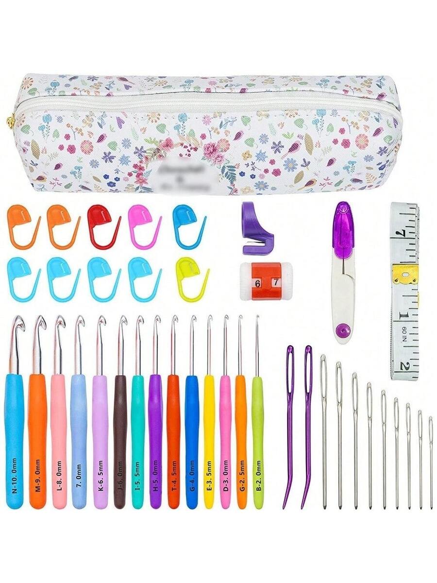 40-Piece Crochet Kit with 11 Color Soft Yarn, Stitch Markers, Hooks, and Storage Bag