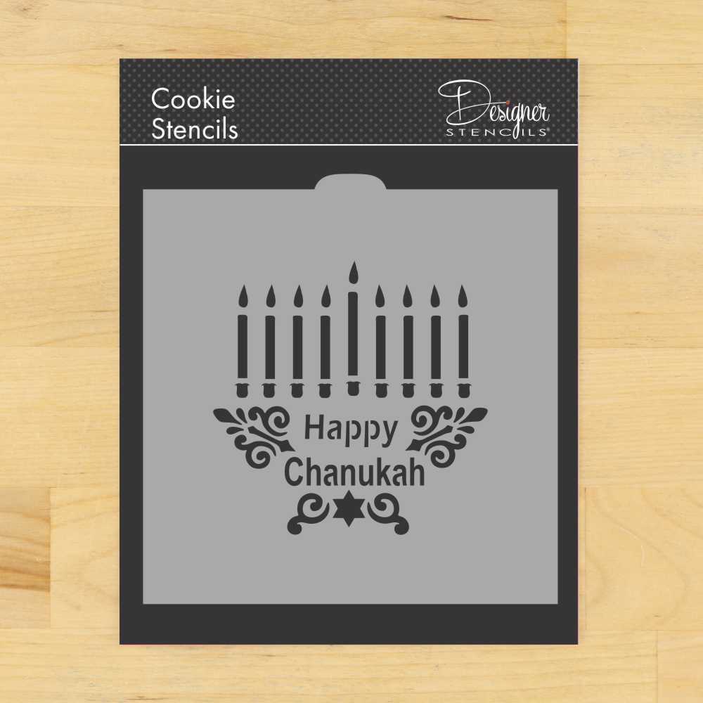 Happy Chanukah and Menorah Cookie & Craft Stencil | CM080 by Designer Stencils | Cookie Decorating Tools |