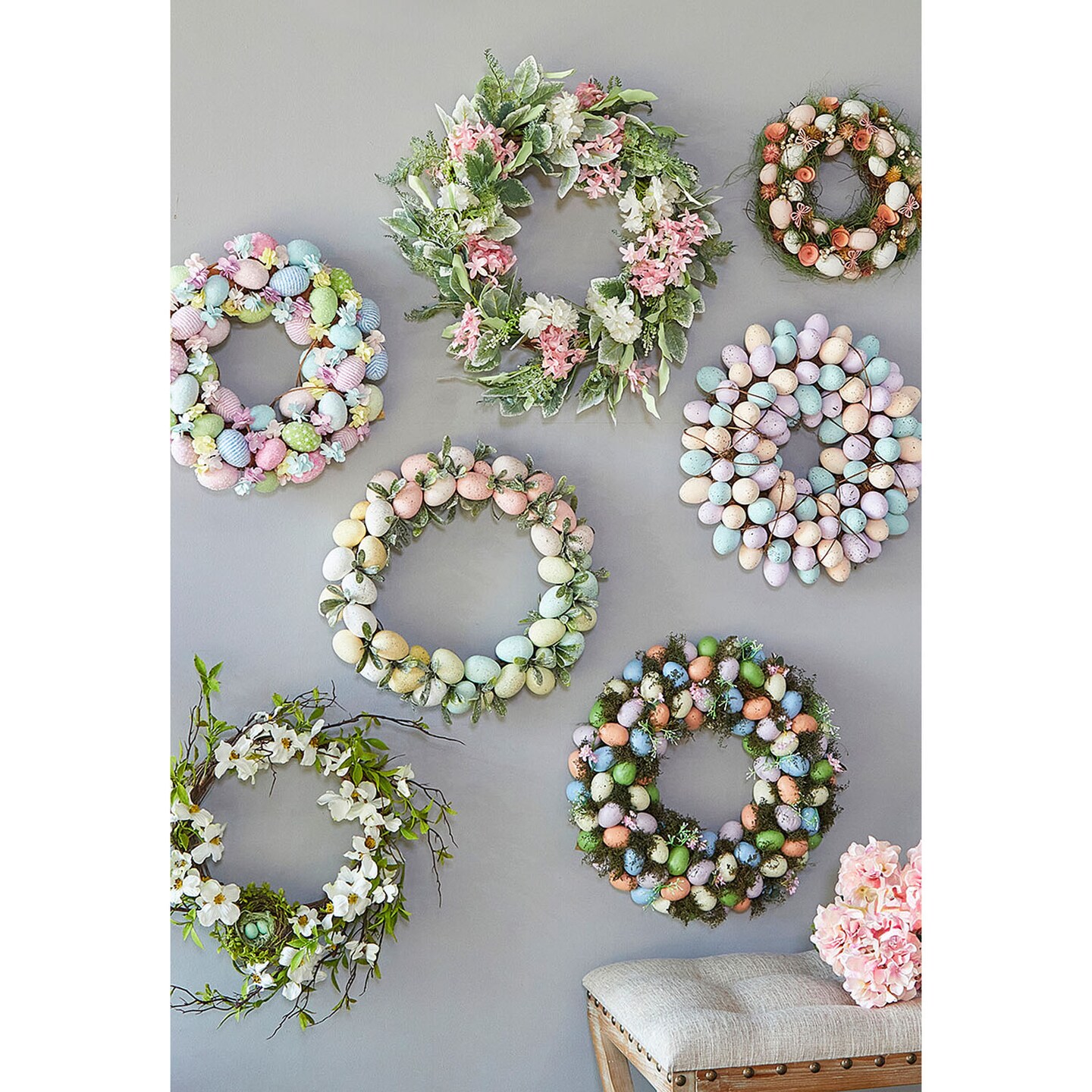 17.25" Easter Egg Wreath Colorful Spring Wreath with Eggs & Greenery for Door or Wall