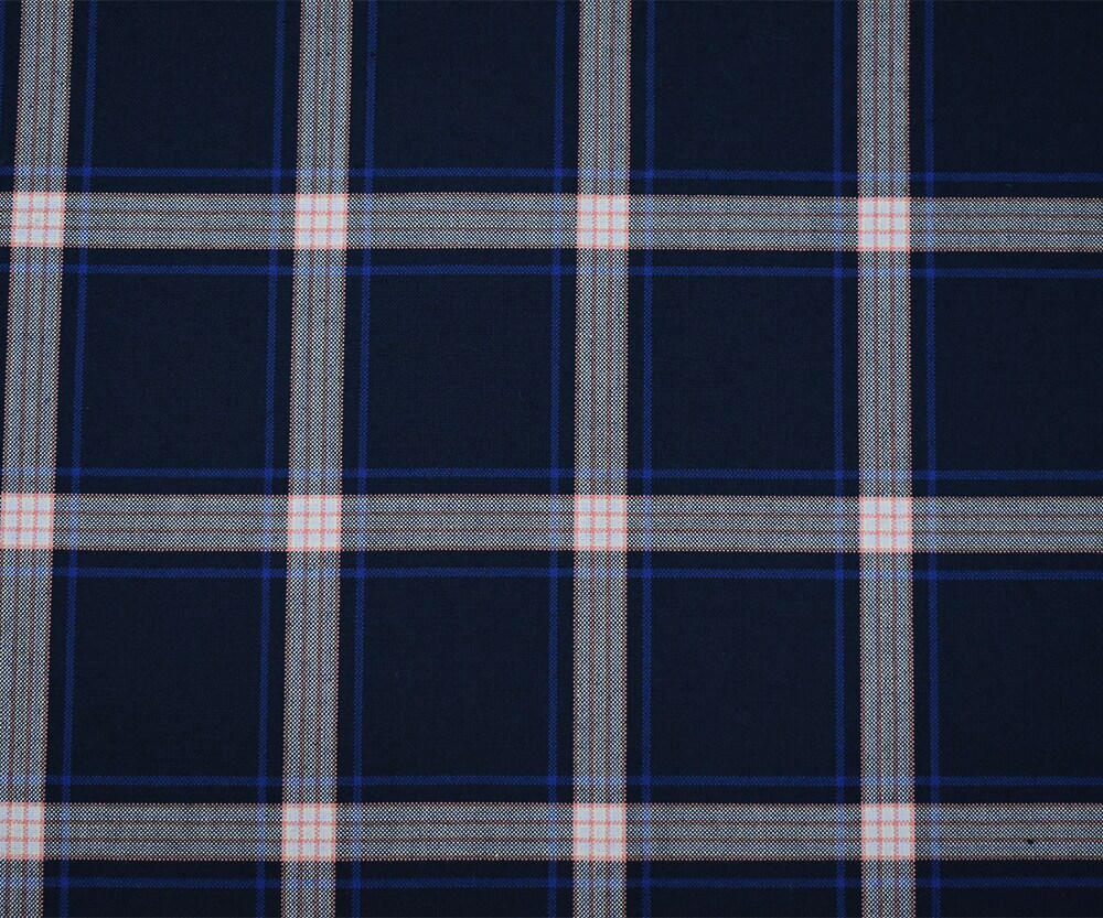 Deep Navy-Orange-Multi Polyester Wool Plaid Shirting Woven Fabric By the Yard