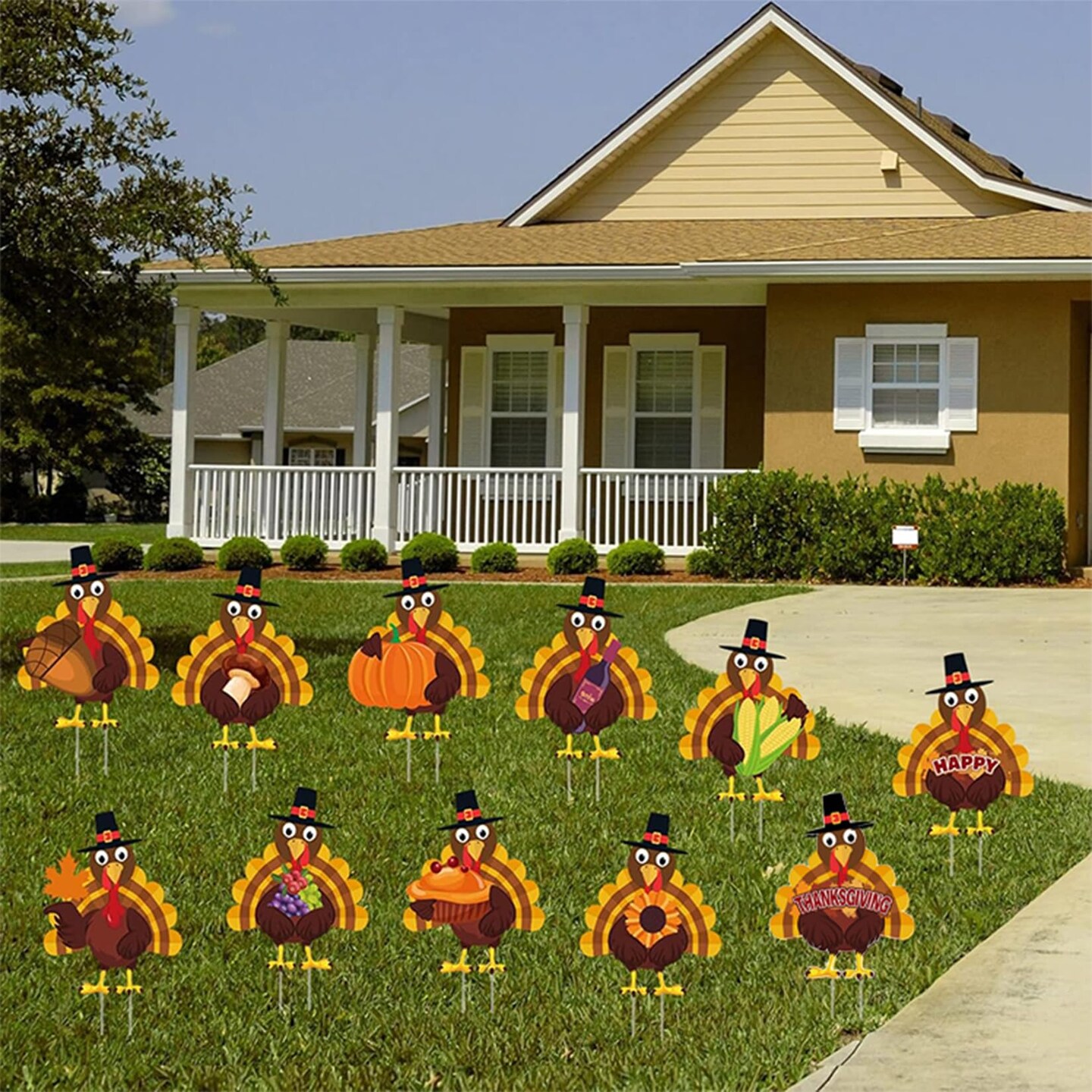 Thanksgiving Yard Decorations Outdoor,11Pcs Thanksgiving Turkey Yard Signs with Stakes,Harvest Porch Yard Sign Decorations for Autumn Farmhouse Patio Outdoor Decor.