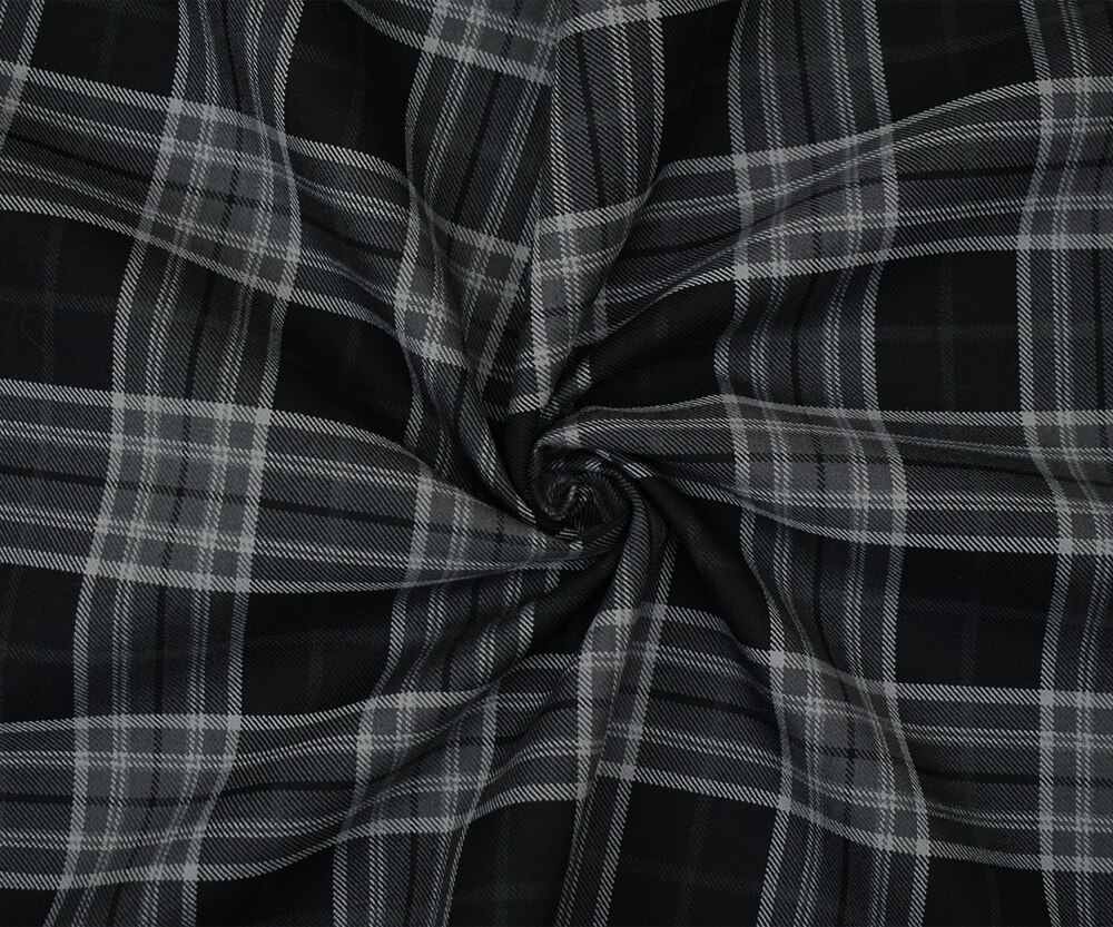 Gray-Black Wool-Polyester Plaid Woven Twill Suiting Fabric By the Yard