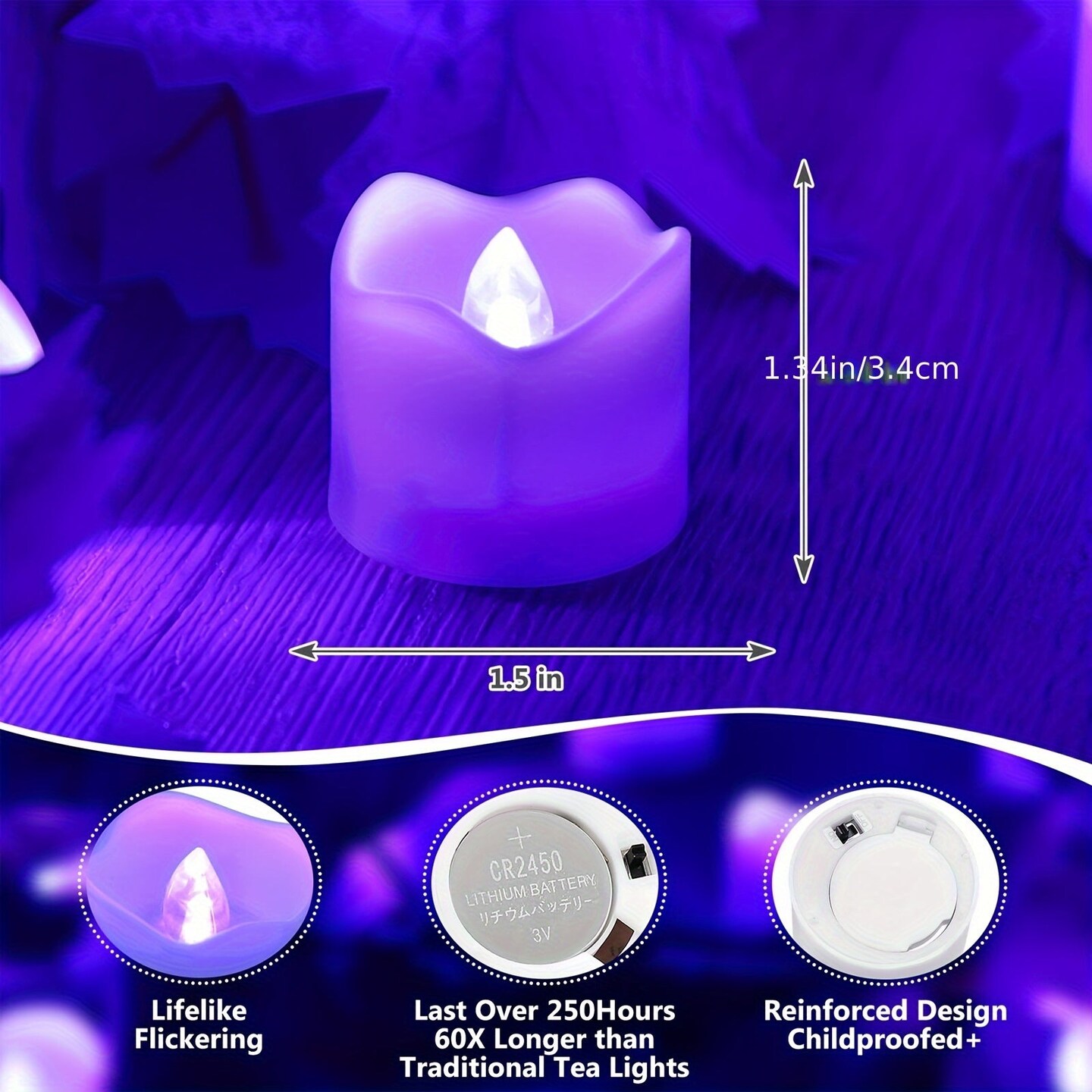 Flameless Candles 12 Pack Remote Controlled LED Tea Light Candles (Purple)