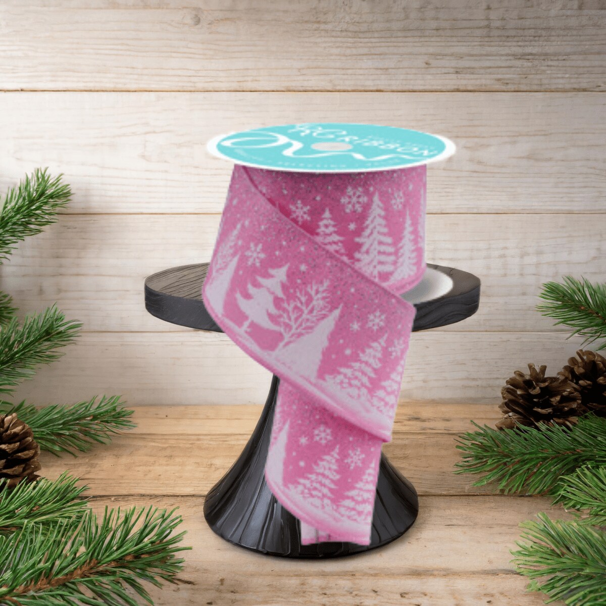 2.5&#x22; Glitter Snowflake Tree Ribbon: Pink (10 Yards)