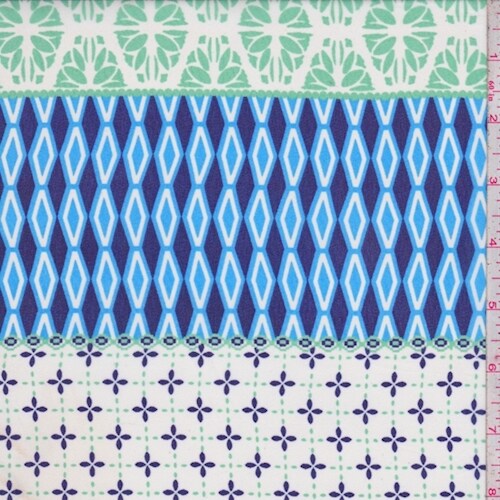 Navy/Sky/Yellow Deco Stripe Chiffon Fabric By the Yard