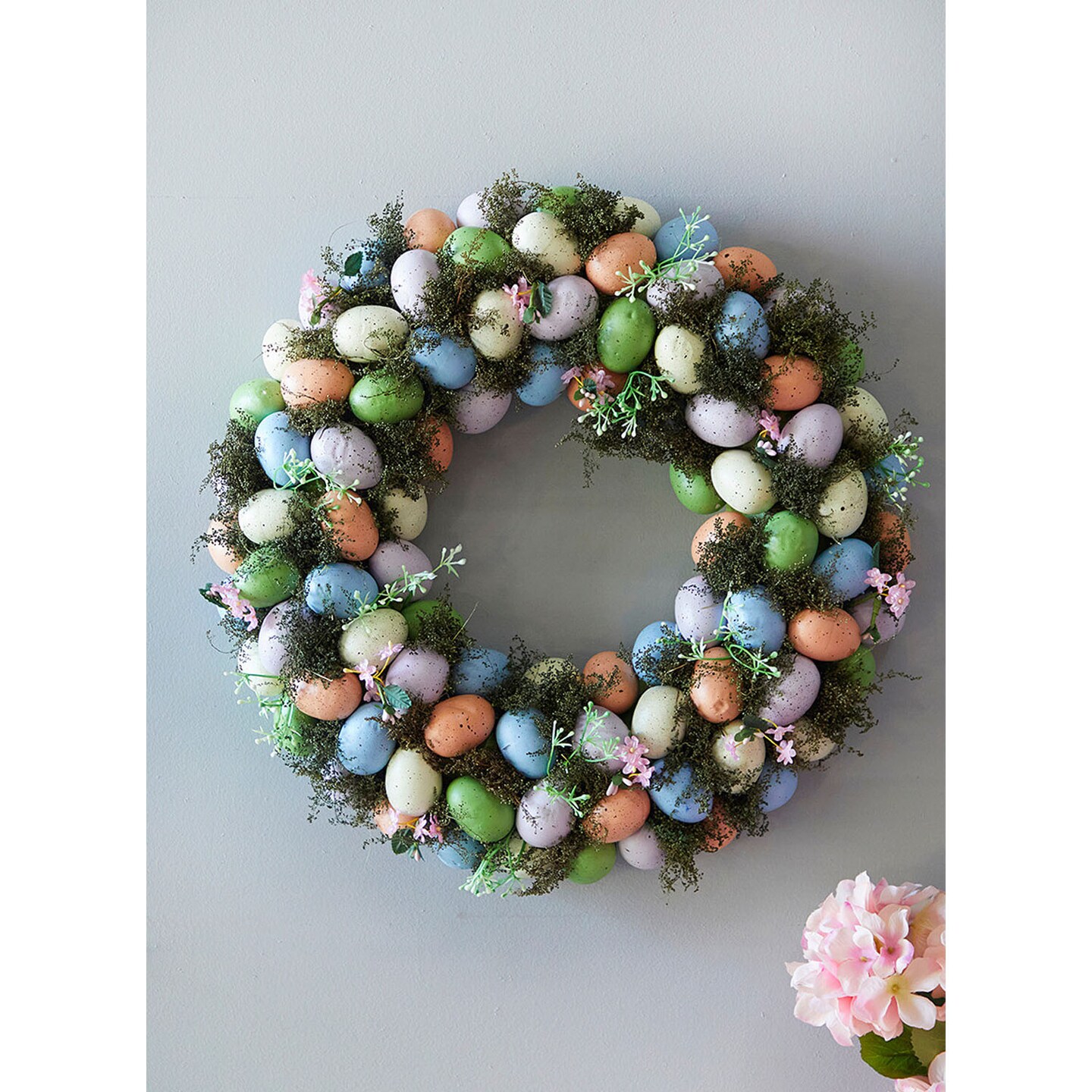 17.25" Easter Egg Wreath Colorful Spring Wreath with Eggs & Greenery for Door or Wall