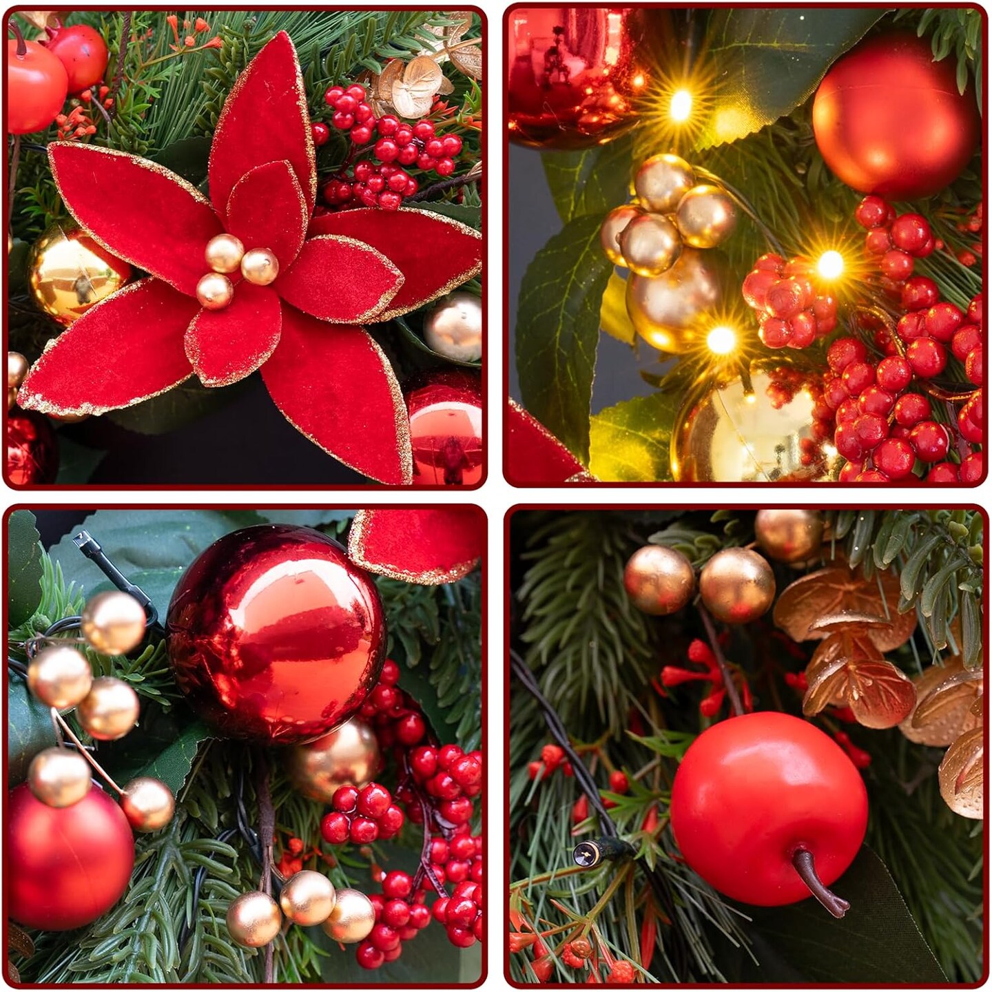Christmas Wreaths for Front Door- 24 Inch Outdoor Prelit Christmas (Red) 5&#x22;D x 24&#x22;W x 24&#x22;H