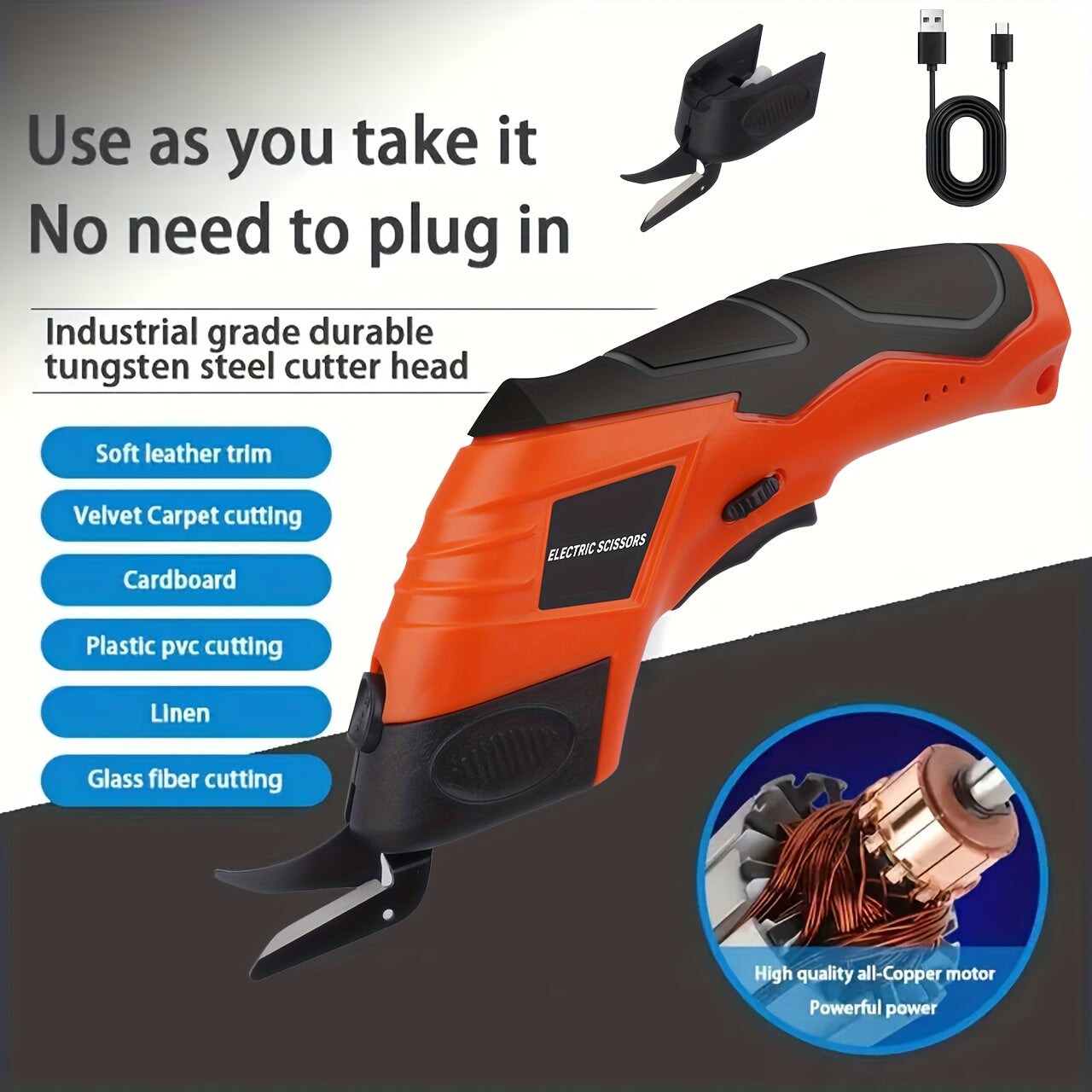 Cordless Electric Scissors, Compact Portable Electric Cutting Machine USB Charging