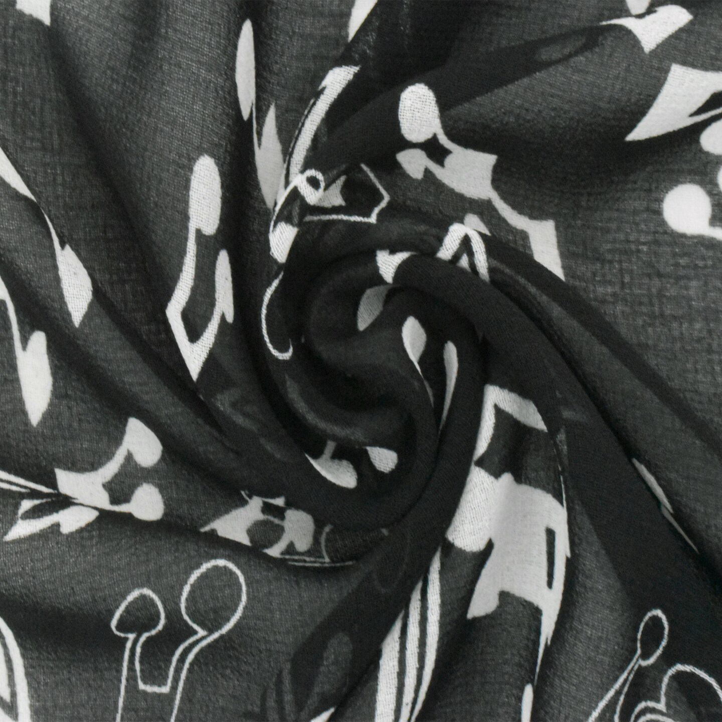 Basic Black-White Star Music Printed Poly Chiffon Woven Fabric By the Yard