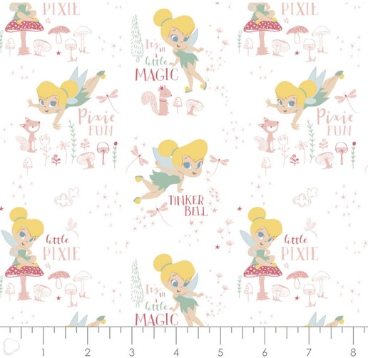 Licensed Camelot Fabrics Peter Pan &#x26; Tinkerbell Pixie Magic White
