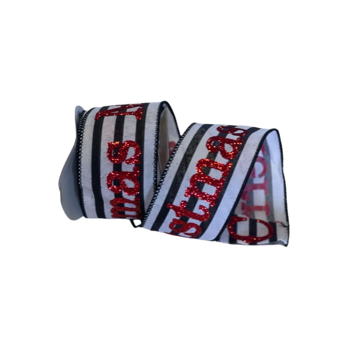 2.5&#x22; Merry Christmas Ribbon: Black/White