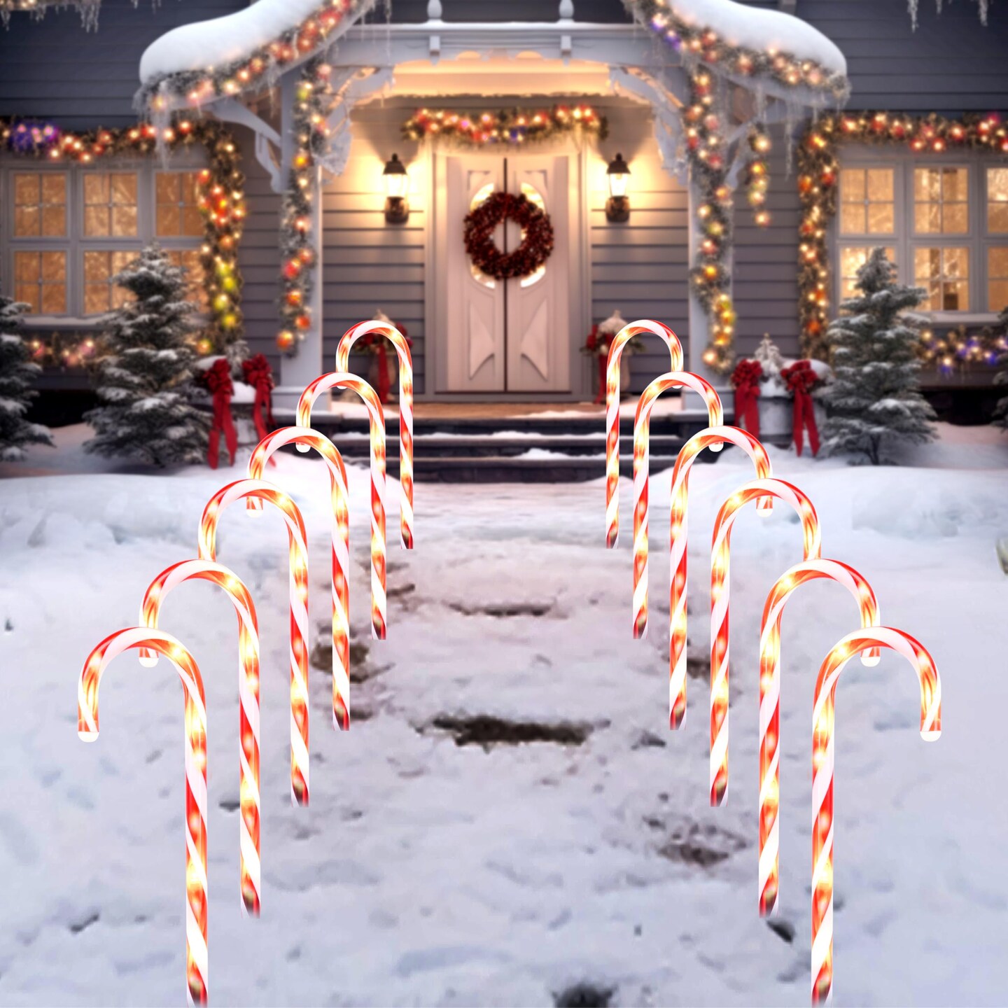 12 Pcs Christmas Candy Cane Pathway Markers Lights, 12&#x201D; Stakes Lights, Outdoor Decorations for Holiday Xmas Indoor Yard Patio Garden Walkway