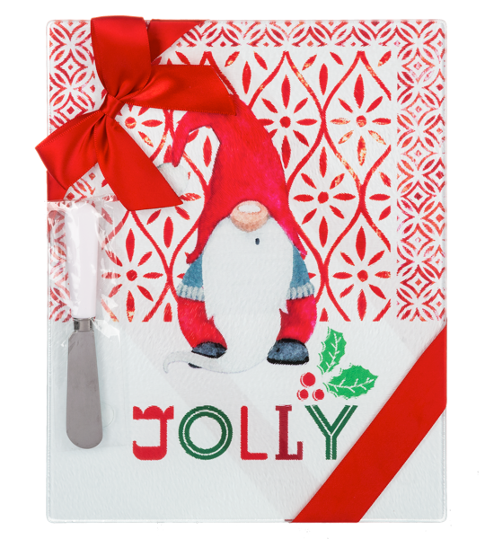 Gnome Glass Cutting Board with Spreader