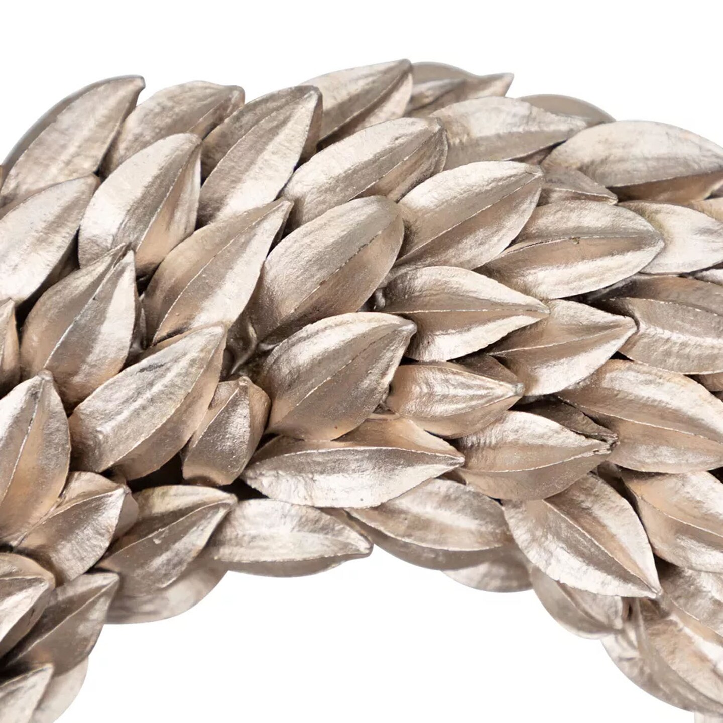 12" Glitter Christmas Wreath with Champagne Gold Budding Leaves Unlit Holiday Decor