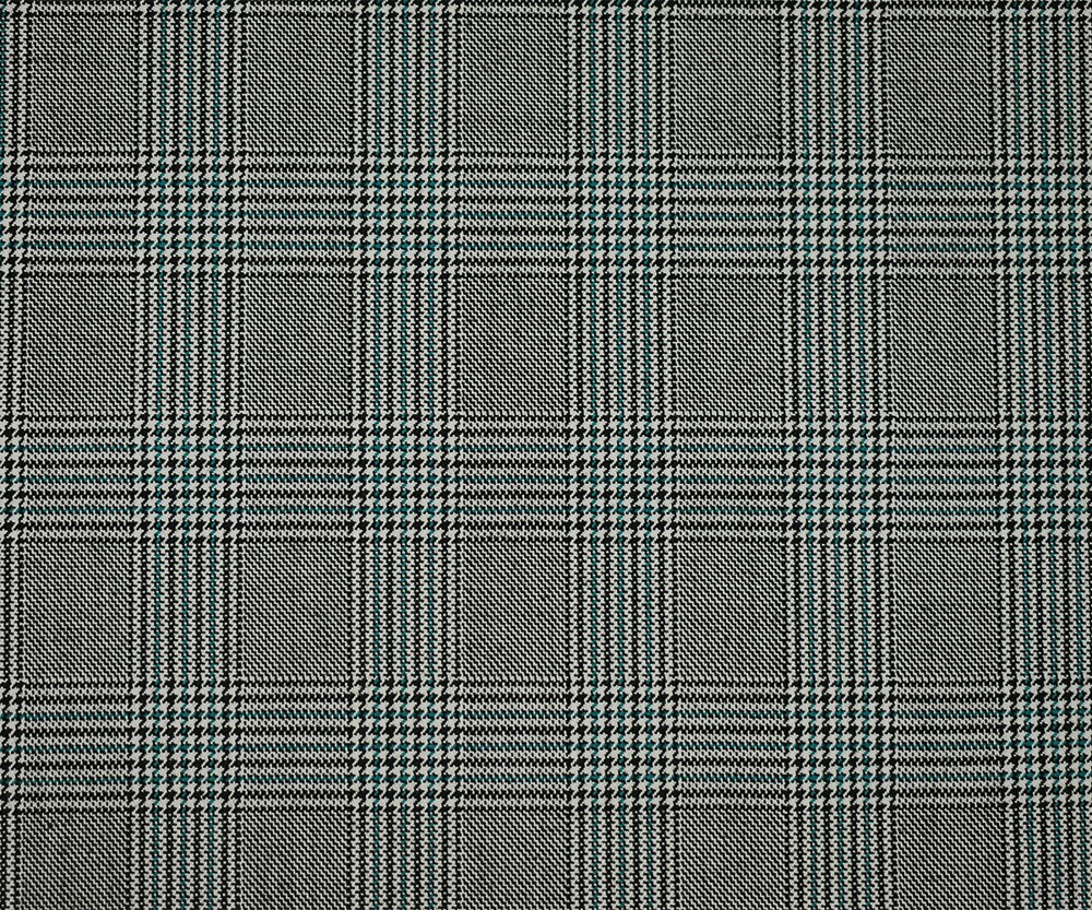 Black-Off-White-Green Poly-Wool Glen Plaid Check Suiting Woven Fabric By the Yard