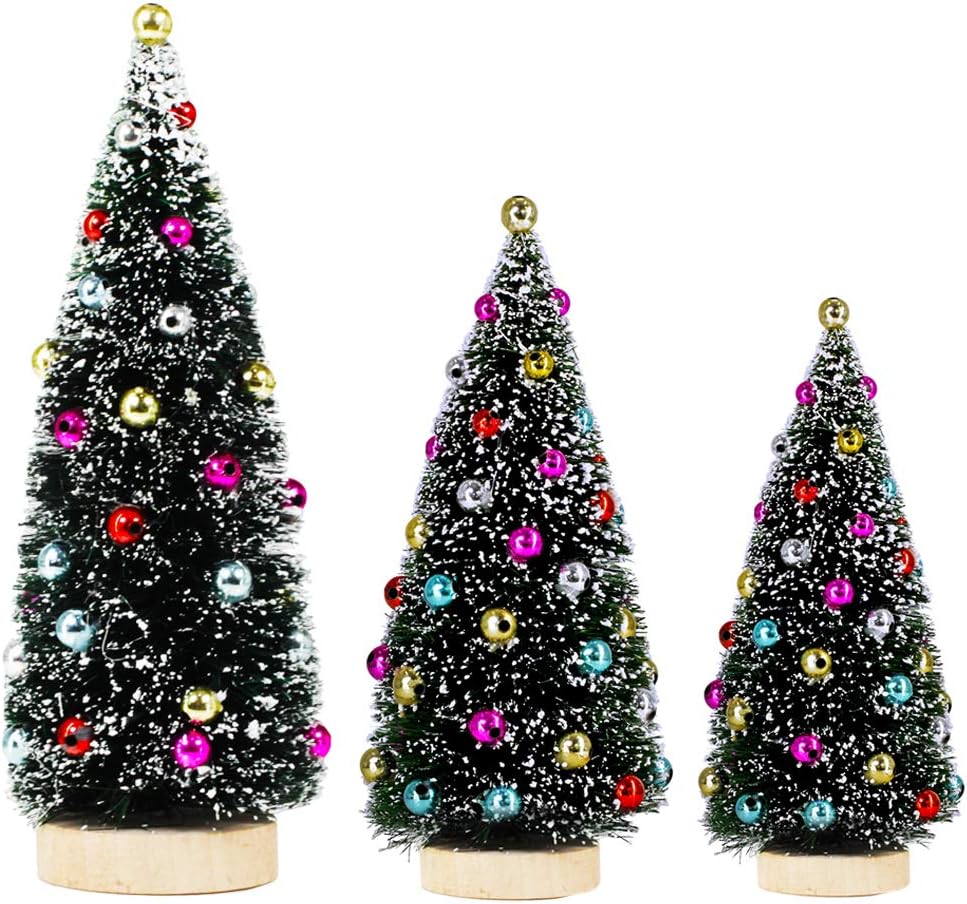 3 Pack Artificial Mini Tabletop Christmas Trees (Multicolor) 4"D x 0.2"W x 2"H