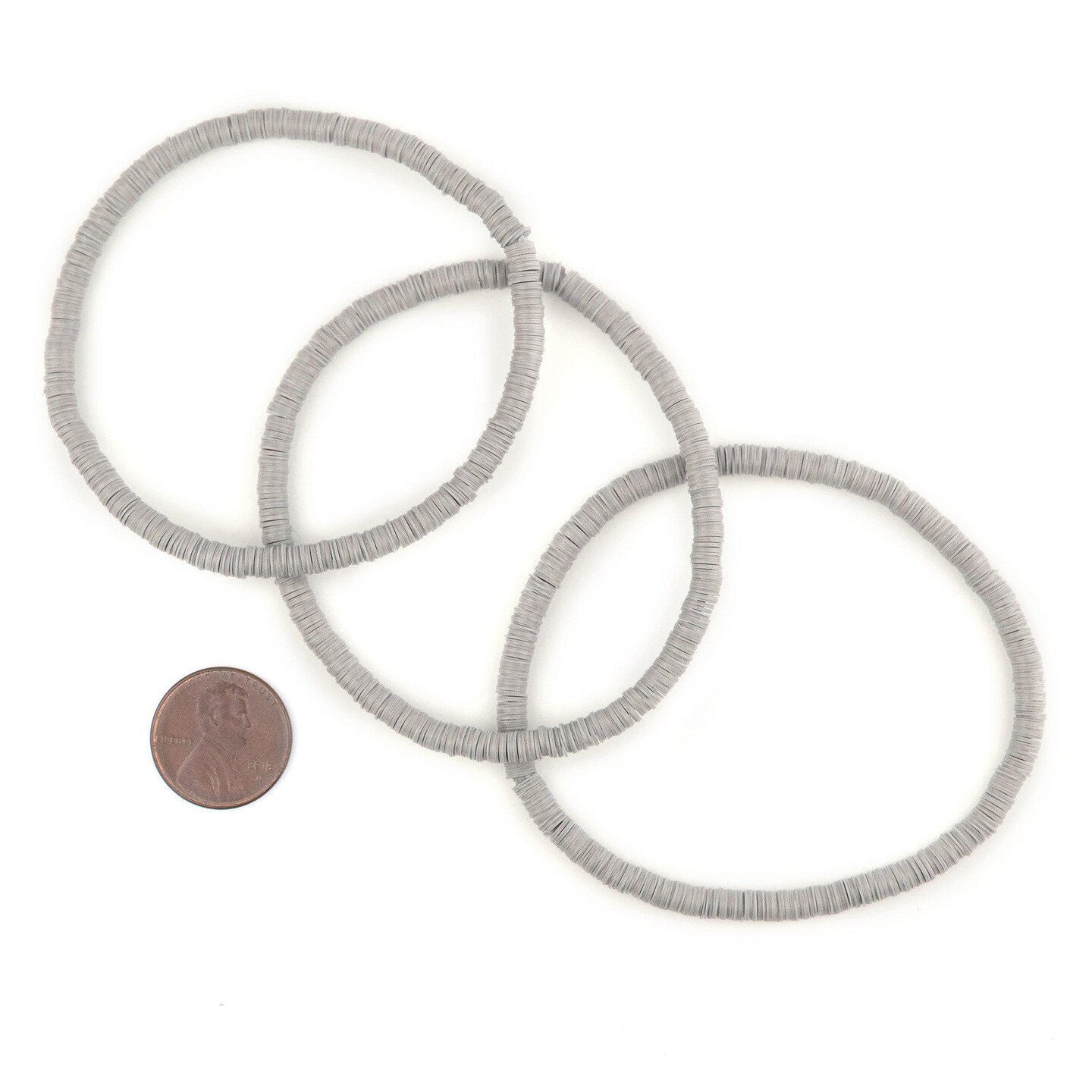 The Bead Chest Boho Stretch Bracelet, Grey - Stackable African Vinyl Heishi, Unisex for Men & Women