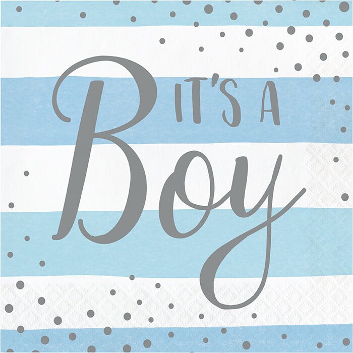 Blue Silver Celebration "It's a Boy" Luncheon Napkin (16/Pkg)