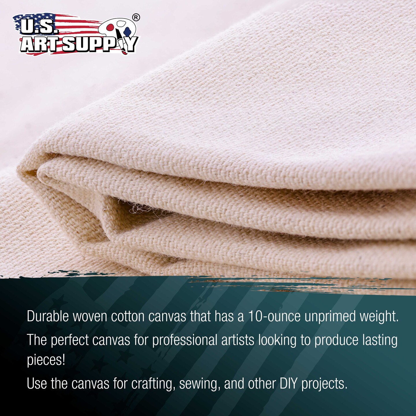 U.S. Art Supply 10-Ounce Unprimed Canvas Roll, 63" Wide x 3' Long (1 Yard) - 100% Cotton, Woven, Acid-Free - Unstretched Canvas Rolls for Painting, Murals, & DIY Crafts