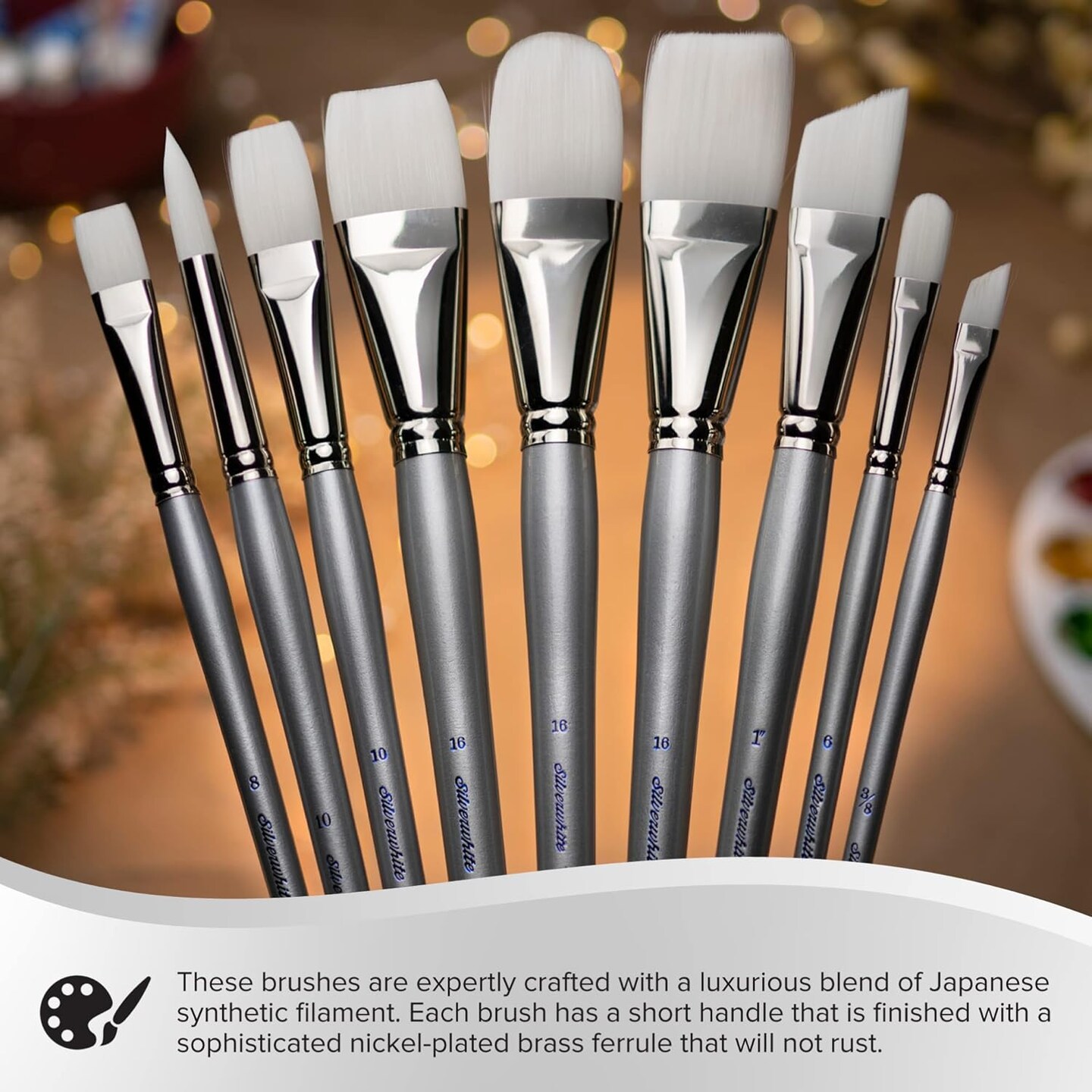 Silverwhite&#xAE; Short Handle Foundation Watercolor Round Paint Brush - Script Liner #1 SilverBrush