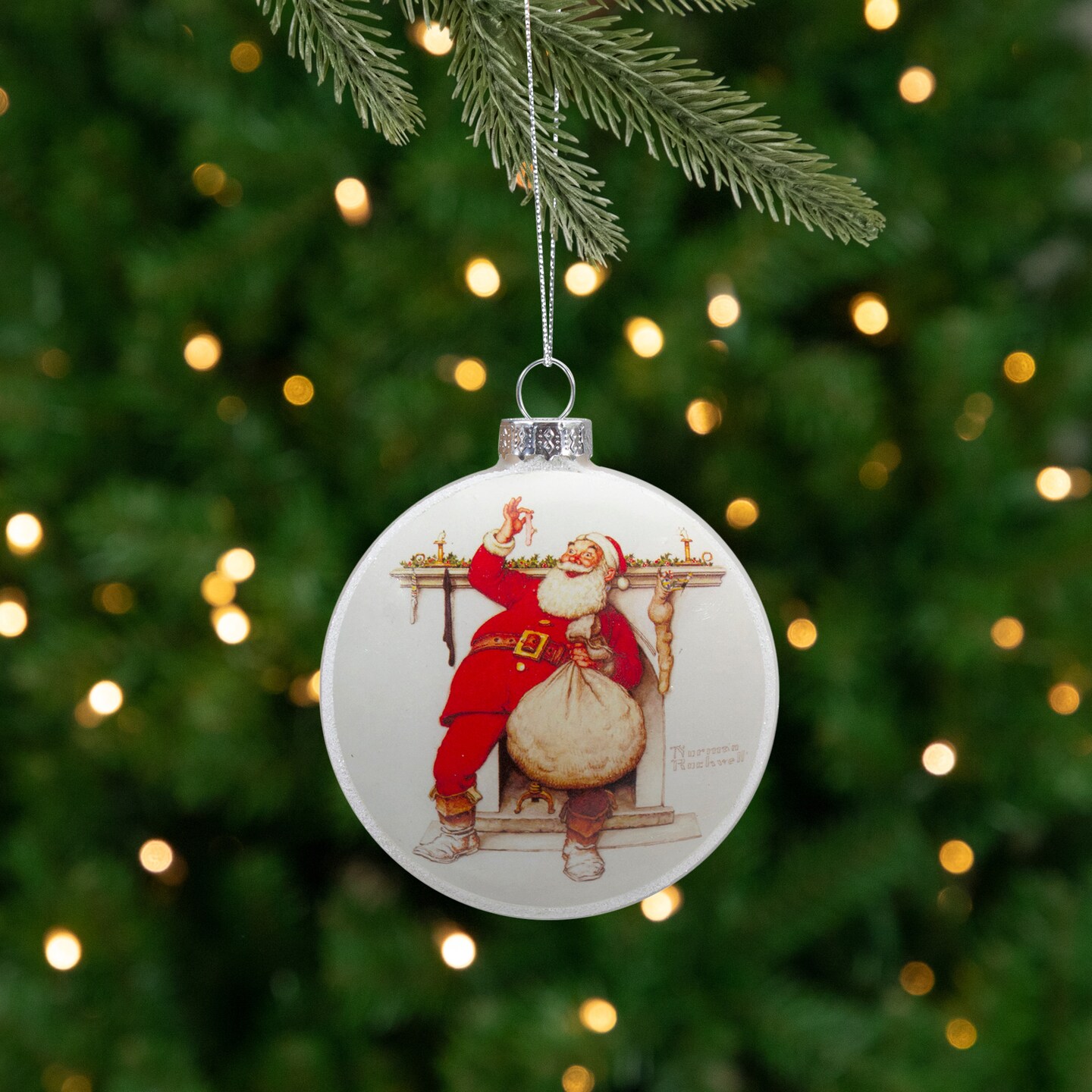 Northlight Norman Rockwell 'Filling The Stockings' Glass Disc Christmas Ornament - 3'"