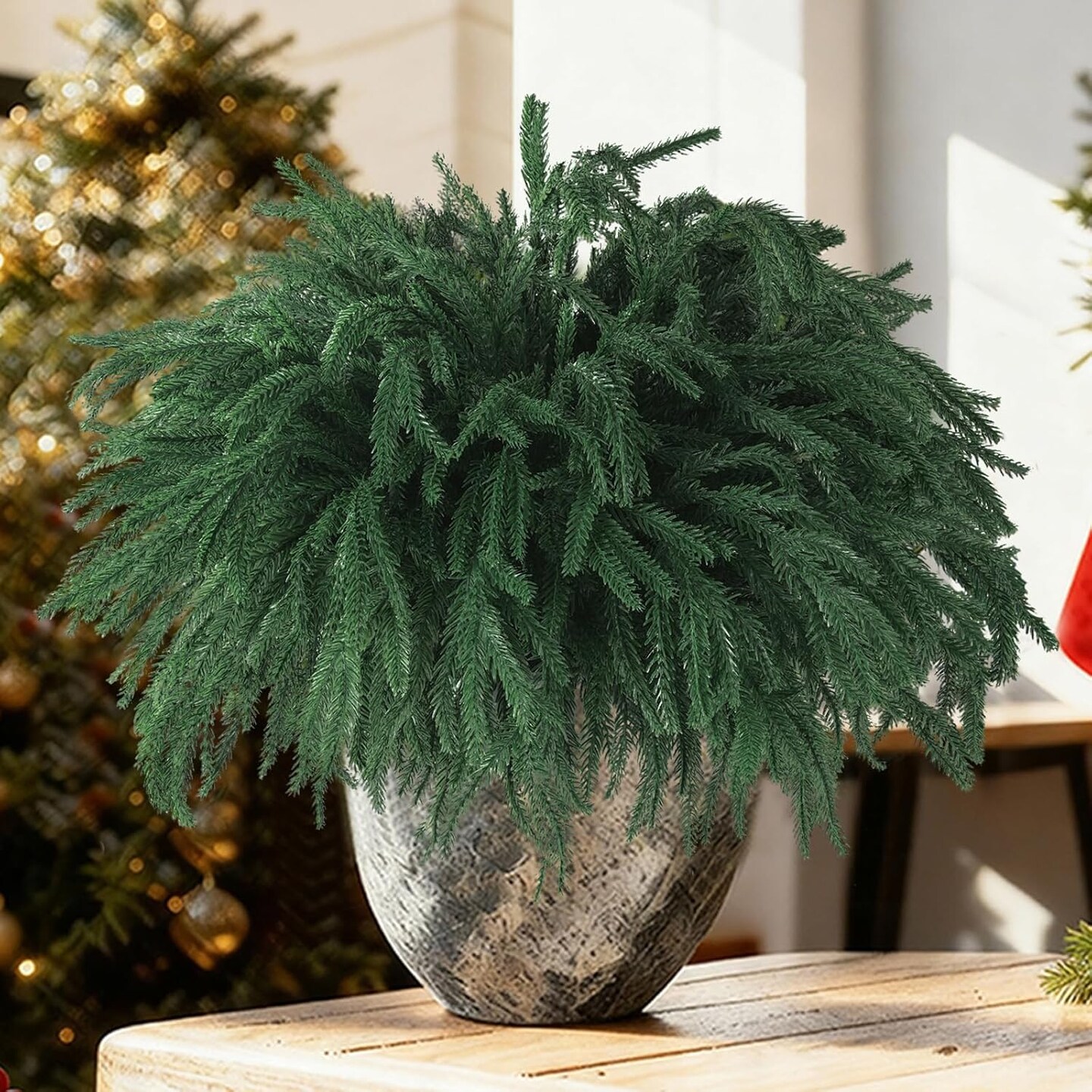 10 PCS Christmas Norfolk Pine Stems Real Touch (Deep Green) 1&#x22;D x 1&#x22;W x 1&#x22;H