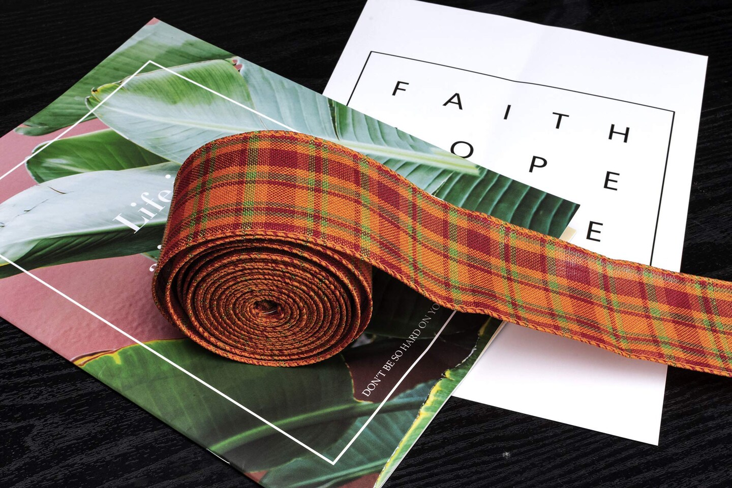 Orange/Red/Green Buffalo Plaid Ribbon Wired Edge Gingham Ribbon for Thanksgiving Decoration and Bows Craft,10 Yards by 2.48 Inches (Style 6)