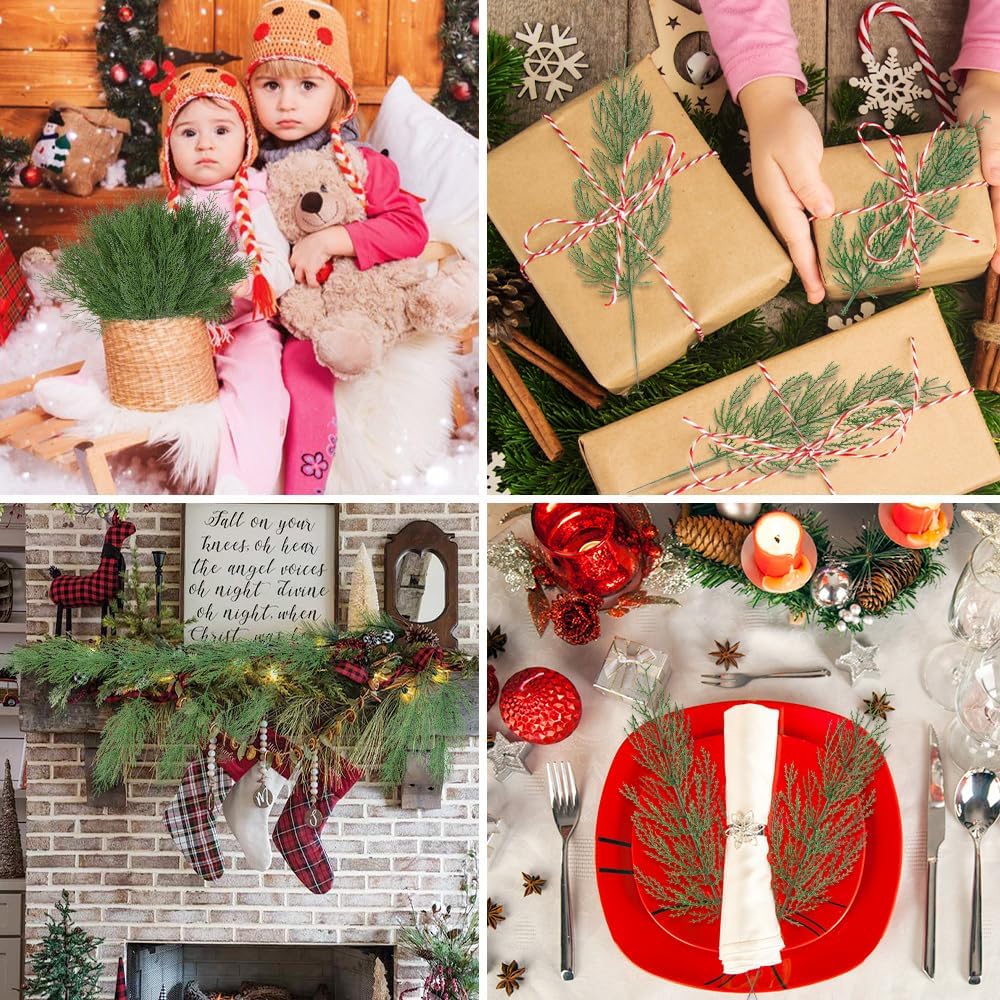 50 PCS Artificial Pine Branches Christmas Faux Pine Greenery Stems (Green1-50pcs) 5.51"D x 14.17"W x 2.36"H