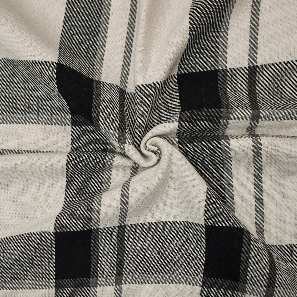 Black-White-Gray Melton Poly-Wool Single Sided Brushed Plaid Woven Fabric By the Yard