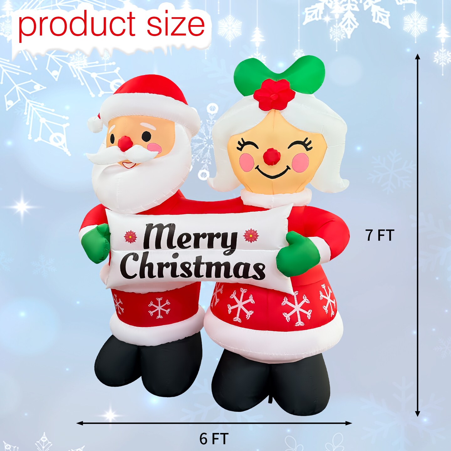 GOOSH 7FT Santa and Mrs. Claus Inflatable Holding &#x201C;Happy Holidays&#x201D; Sign with LED Lights