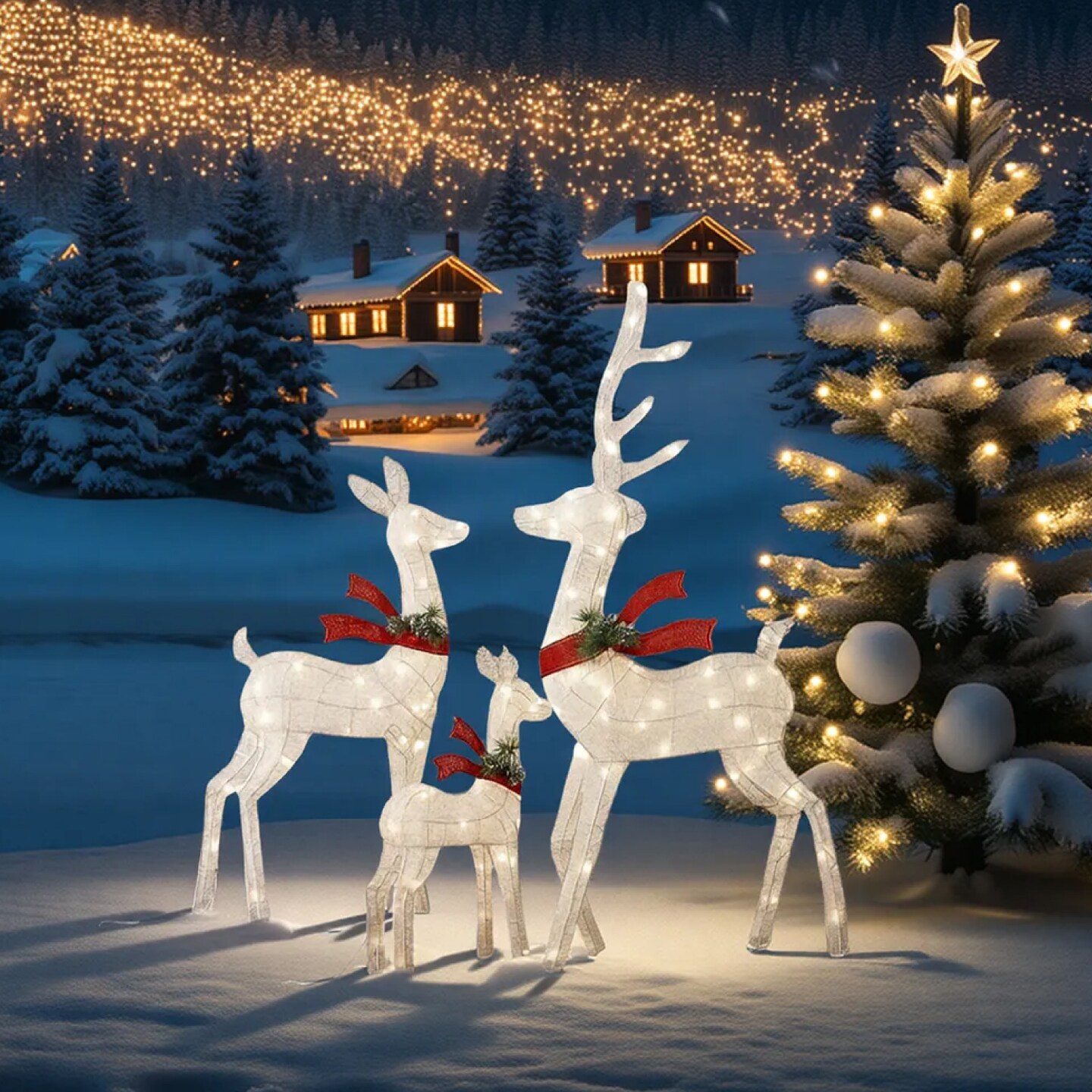 3 Pieces LED Lighted 3D Deer Family Christmas Reindeer Outdoor Holiday Decor 73.3 × 47.5 × 28 cm