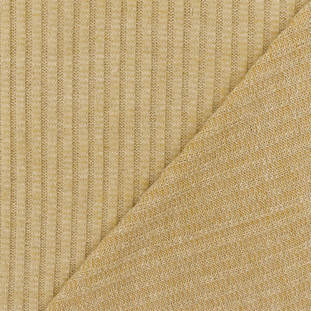 Toasty Beige-White Stretch Poly Brushed 3x2 Rib Knit Fabric By the Yard